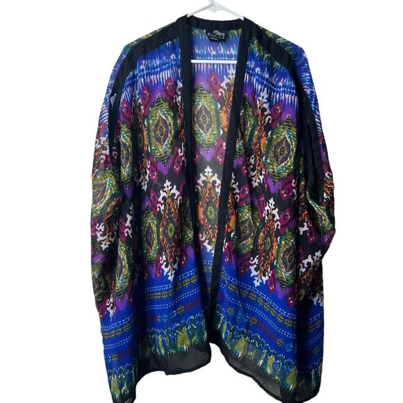 Angie Blue Paisley Boho Sheer Kimono Blouse - Picture 1 of 4